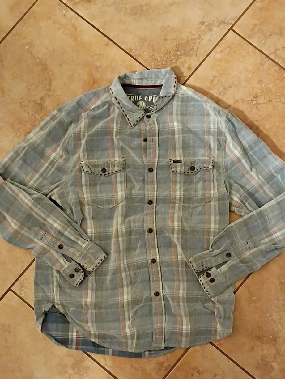 True Grit Faded Blue Plaid Button-Down Shirt